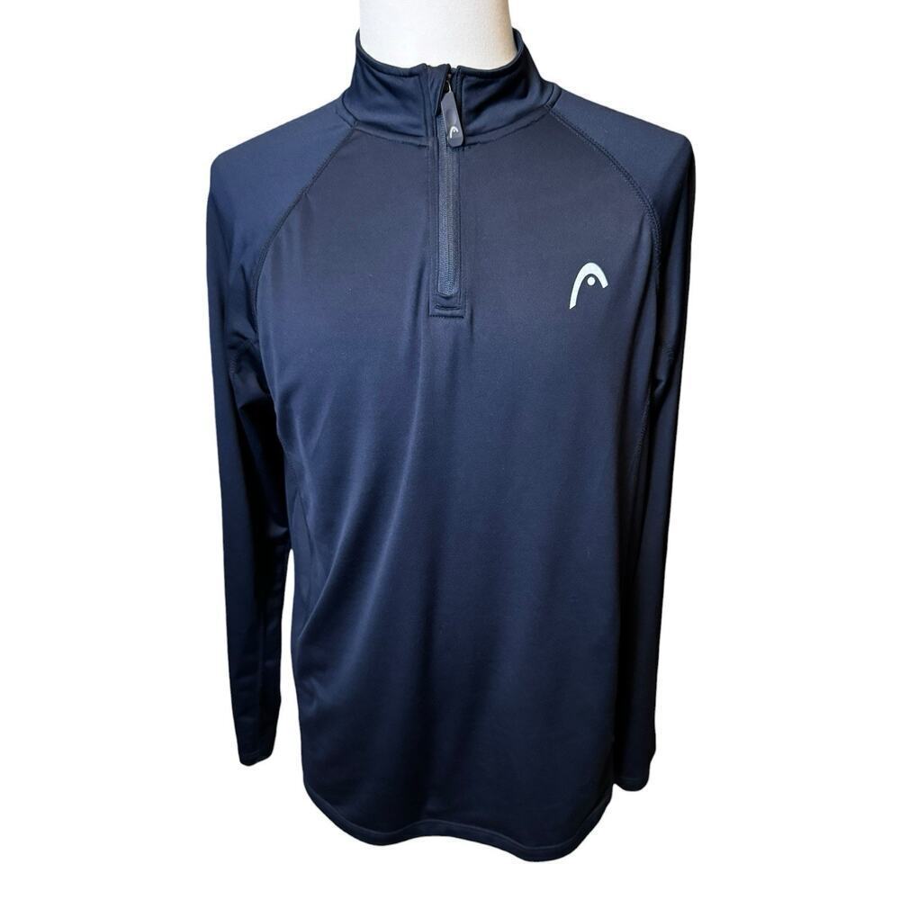 Head Tennis Mens Navy Blue Quarter Zip Long Sleeve Pullover Size Large